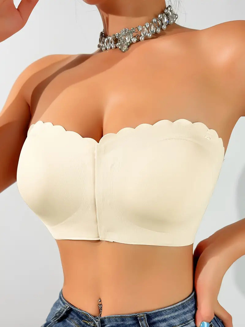 Naadloze bralette tube top met golvende rand