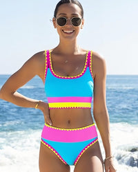 Kleurencontrast Patchwork Nylon Sportieve 3-delige Bikinisets