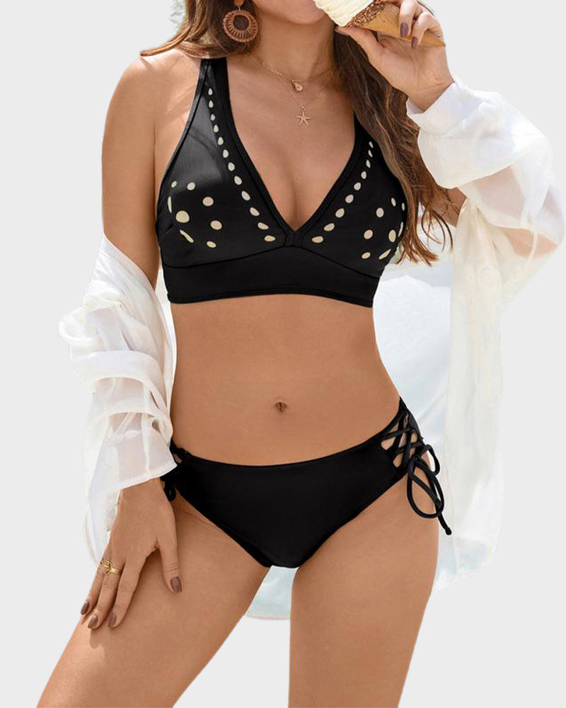 Petal Hollow V-hals Tweedelige String Bikiniset