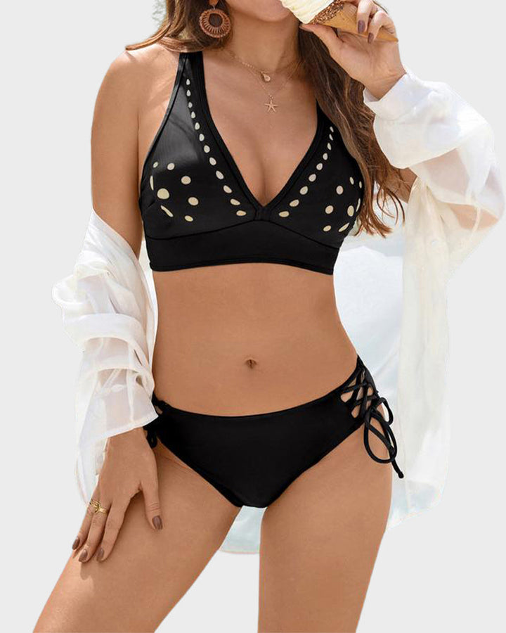Petal Hollow V-hals Tweedelige String Bikiniset