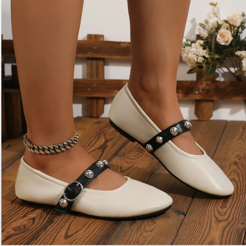 Virelle Stud – Leren Mary Jane Ballerina's