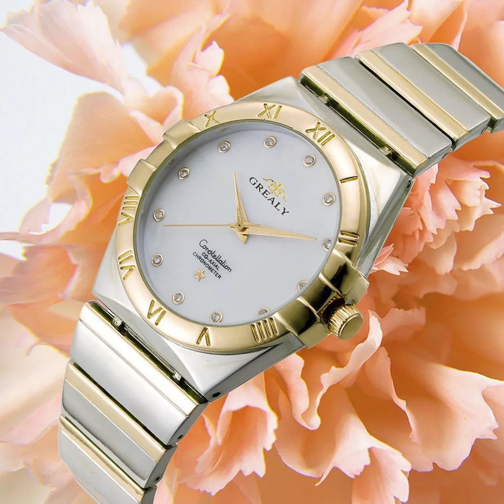 Tweekleurig horloge met Romeinse cijfers