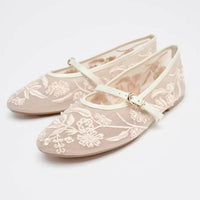 Elowen Ivory – Geborduurde Mesh Mary Jane Ballerina&