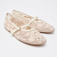 Elowen Ivory – Geborduurde Mesh Mary Jane Ballerina&