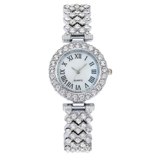 Silver Crystal Roman Watch [FREE Bracelet]