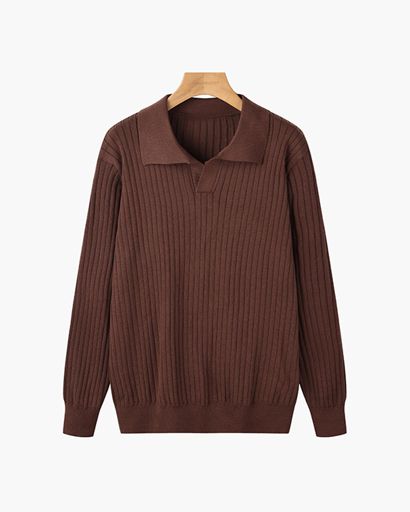 Florence Ribgebreid Poloshirt Met Lange Mouwen
