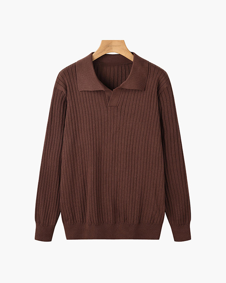 Florence Ribgebreid Poloshirt Met Lange Mouwen