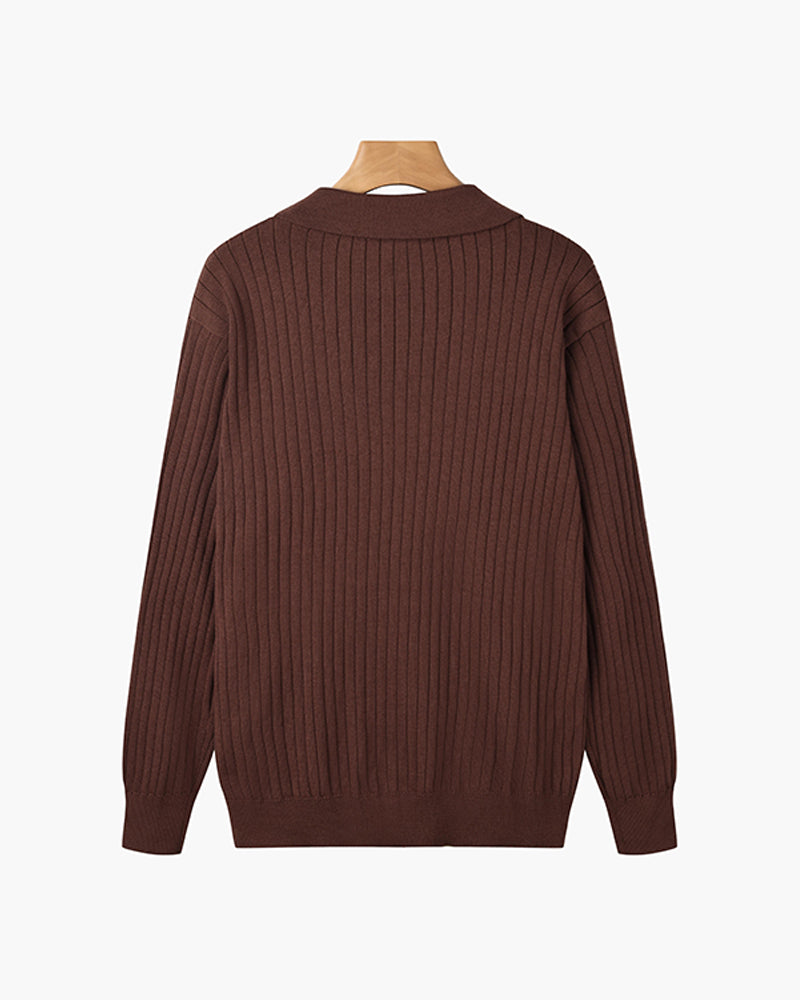 Florence Ribgebreid Poloshirt Met Lange Mouwen