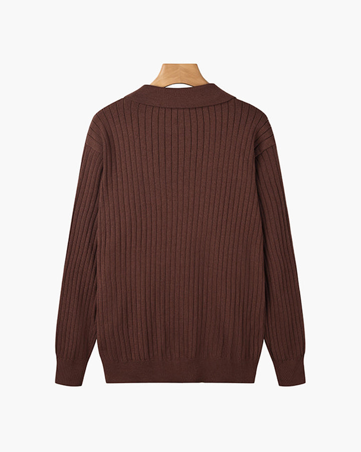 Florence Ribgebreid Poloshirt Met Lange Mouwen