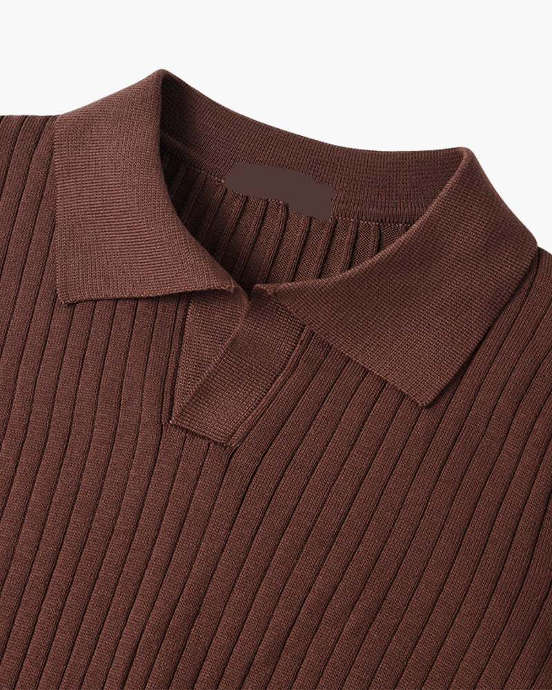 Florence Ribgebreid Poloshirt Met Lange Mouwen