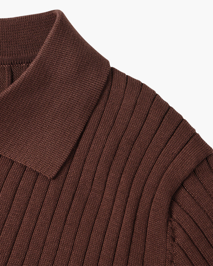 Florence Ribgebreid Poloshirt Met Lange Mouwen