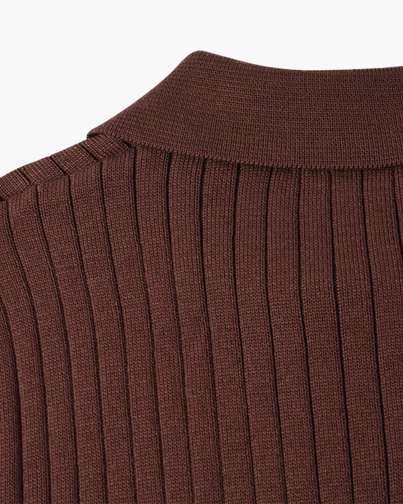 Florence Ribgebreid Poloshirt Met Lange Mouwen