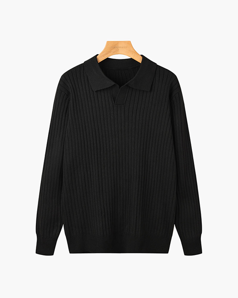 Florence Ribgebreid Poloshirt Met Lange Mouwen