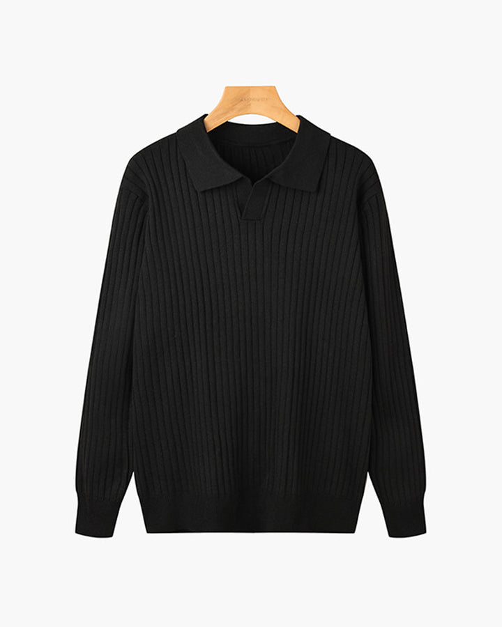 Florence Ribgebreid Poloshirt Met Lange Mouwen