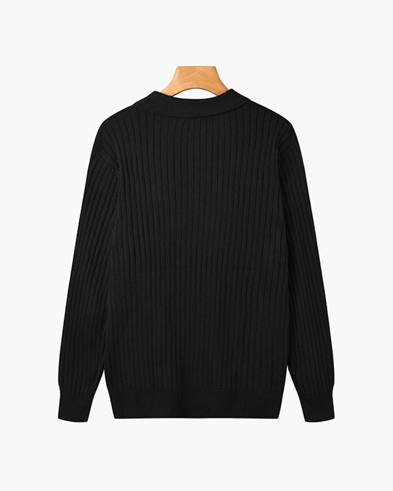 Florence Ribgebreid Poloshirt Met Lange Mouwen