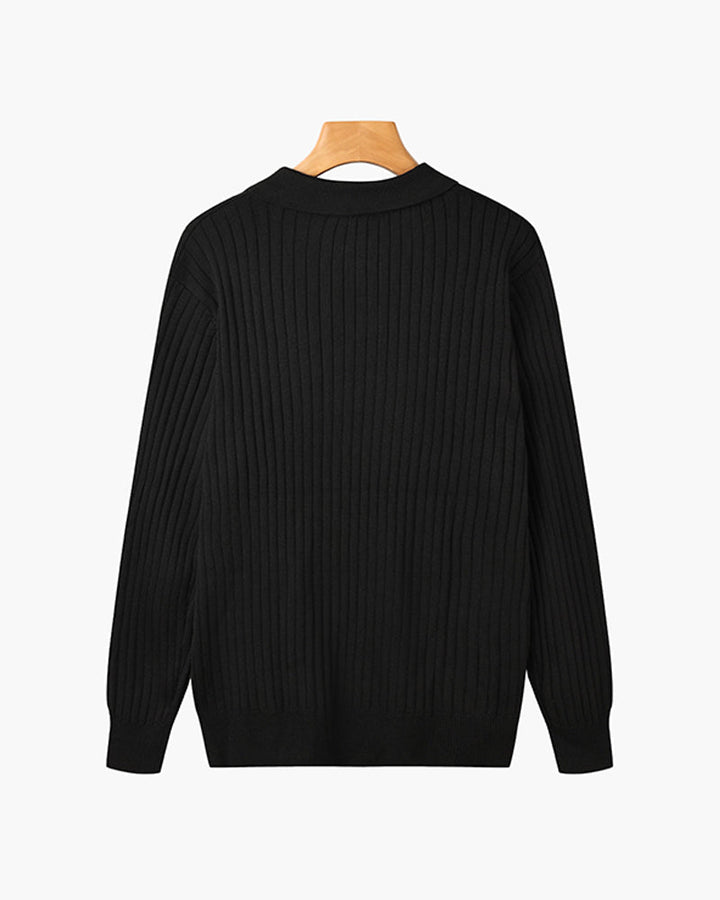 Florence Ribgebreid Poloshirt Met Lange Mouwen