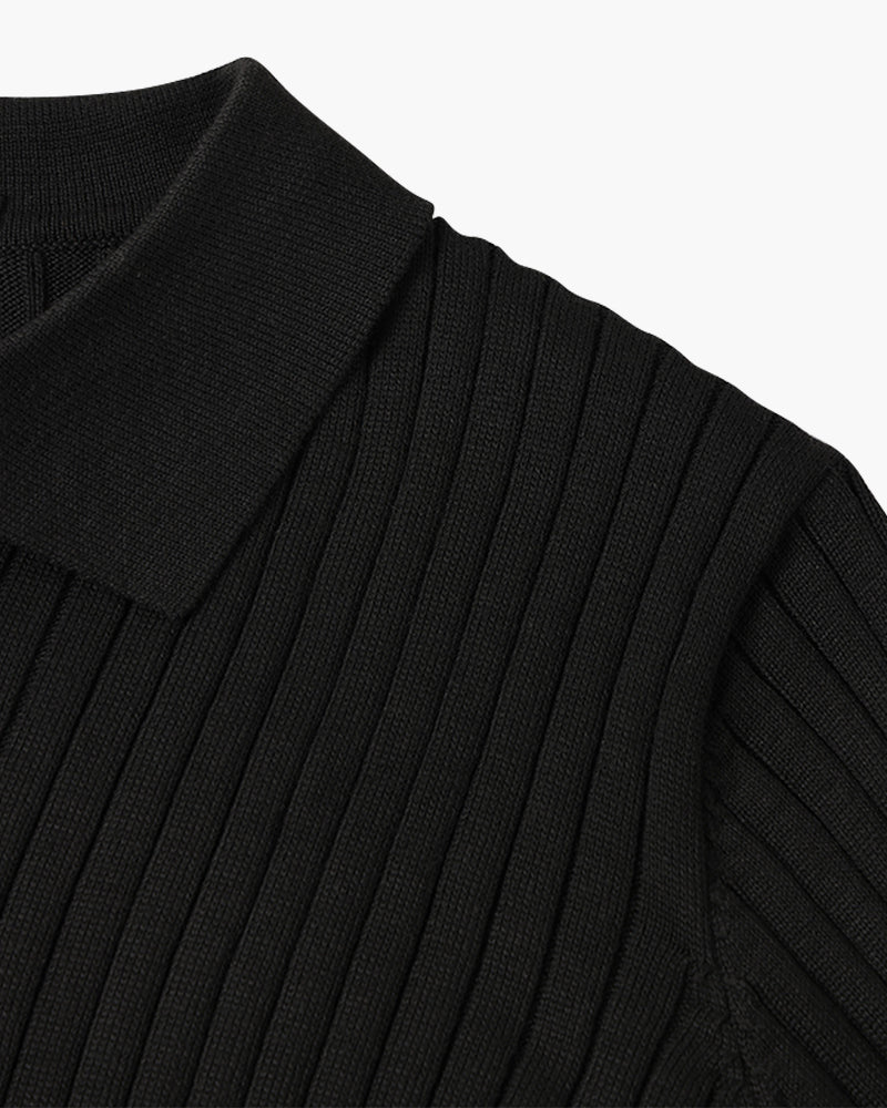 Florence Ribgebreid Poloshirt Met Lange Mouwen