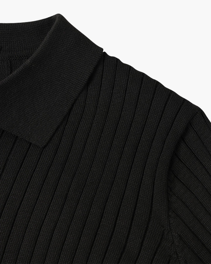 Florence Ribgebreid Poloshirt Met Lange Mouwen