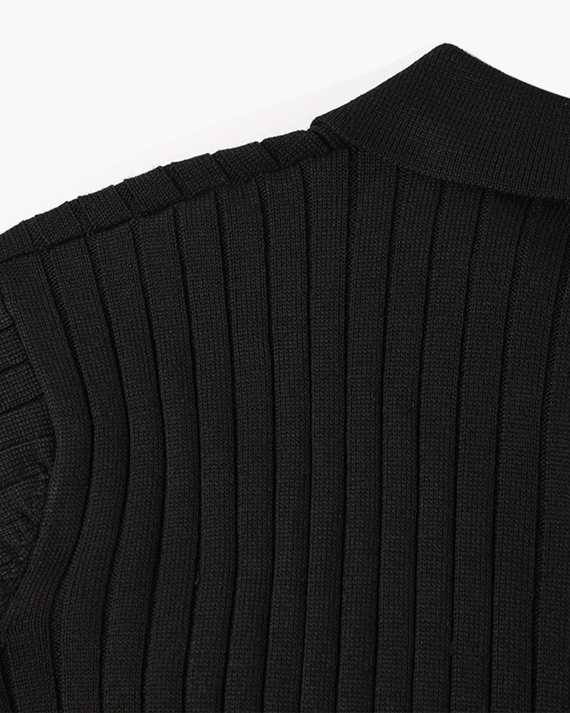 Florence Ribgebreid Poloshirt Met Lange Mouwen