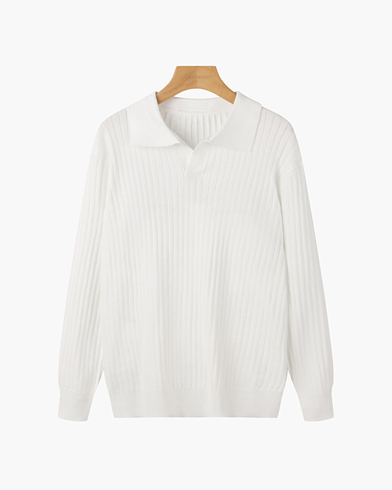 Florence Ribgebreid Poloshirt Met Lange Mouwen