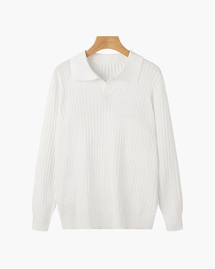 Florence Ribgebreid Poloshirt Met Lange Mouwen