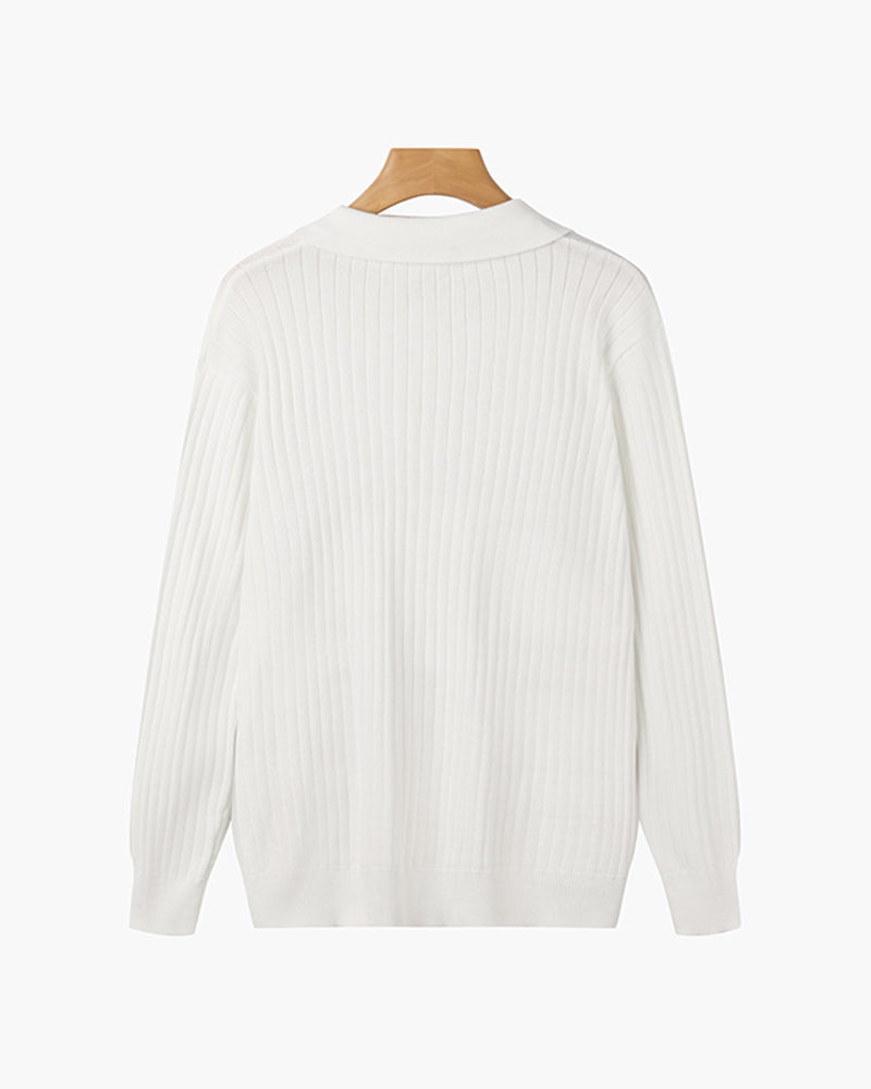 Florence Ribgebreid Poloshirt Met Lange Mouwen