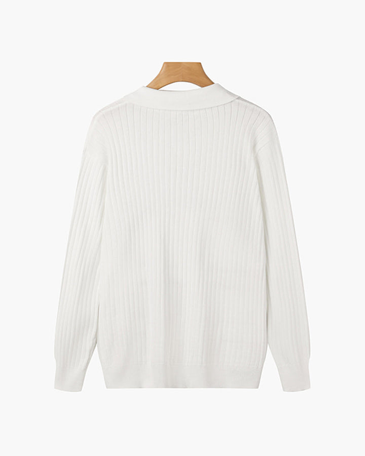 Florence Ribgebreid Poloshirt Met Lange Mouwen