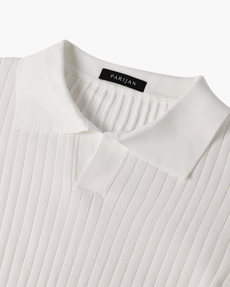 Florence Ribgebreid Poloshirt Met Lange Mouwen