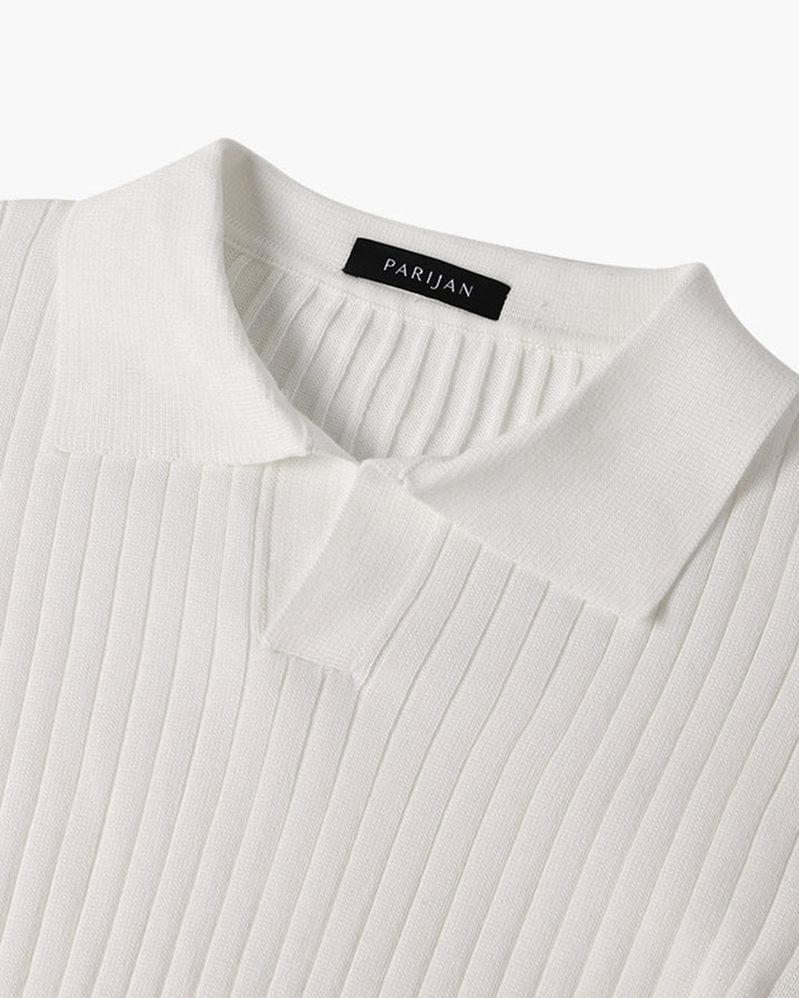 Florence Ribgebreid Poloshirt Met Lange Mouwen