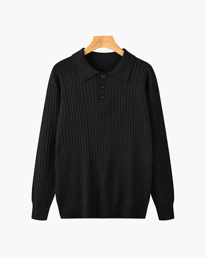 Vienna Ribfluwelen Polo Shirt met Lange Mouwen