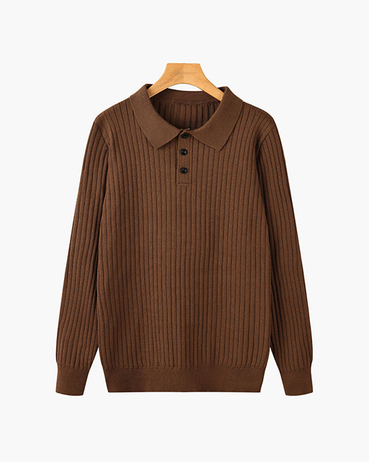 Vienna Ribfluwelen Polo Shirt met Lange Mouwen