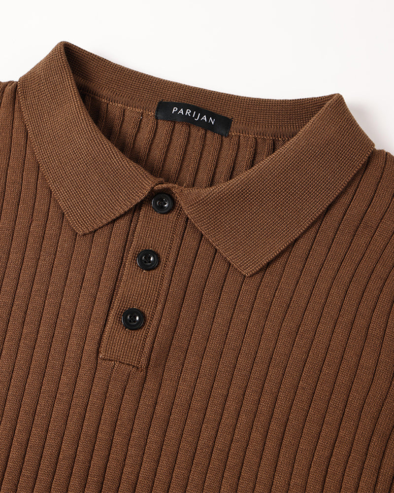 Vienna Ribfluwelen Polo Shirt met Lange Mouwen