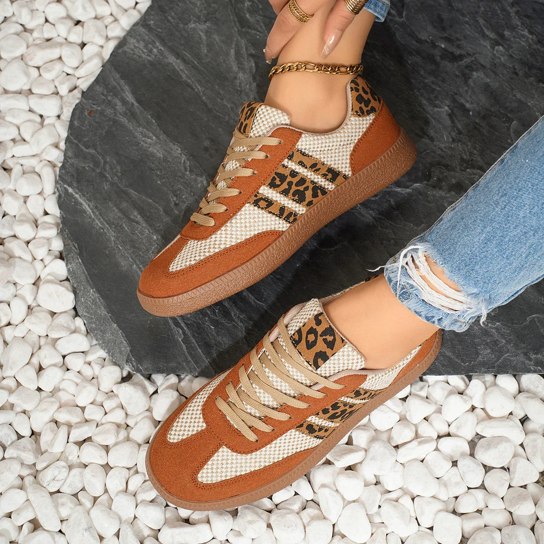 Samba Retro Bruin/Beige Sneakers met Luipaardprint