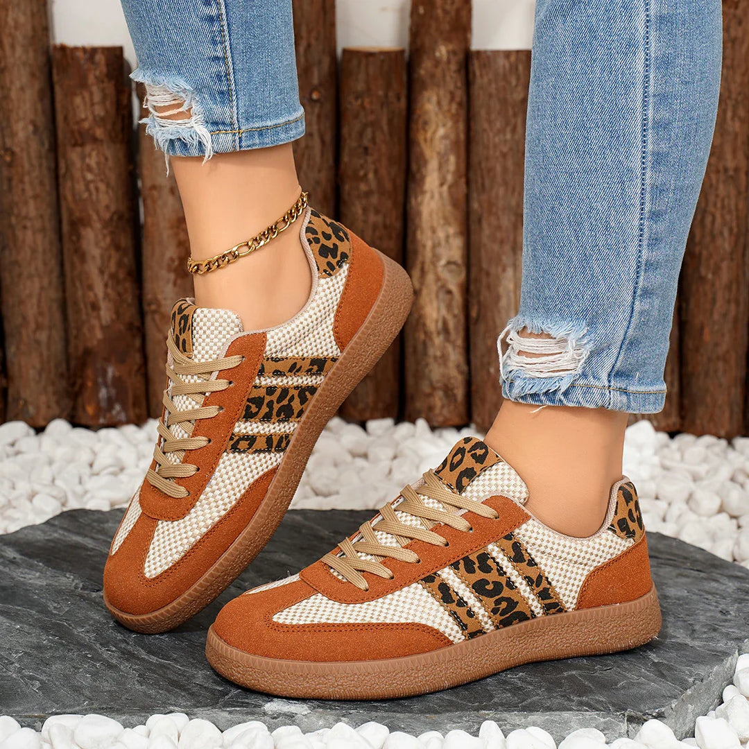 Samba Retro Bruin/Beige Sneakers met Luipaardprint