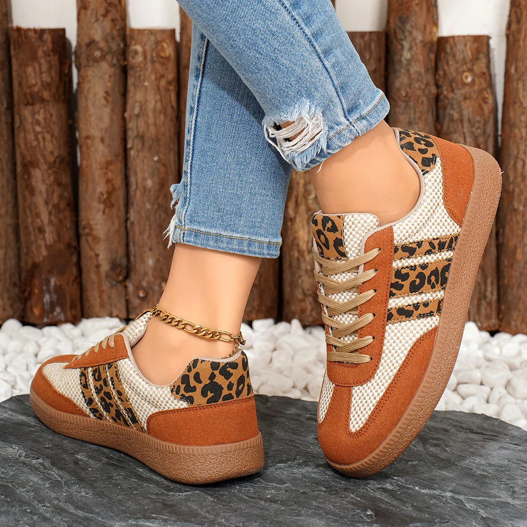 Samba Retro Bruin/Beige Sneakers met Luipaardprint