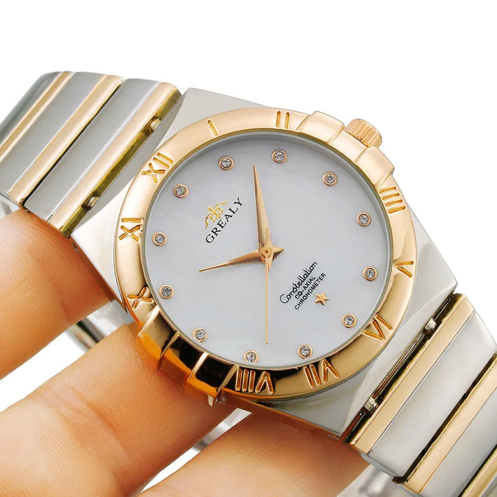 Tweekleurig horloge met Romeinse cijfers