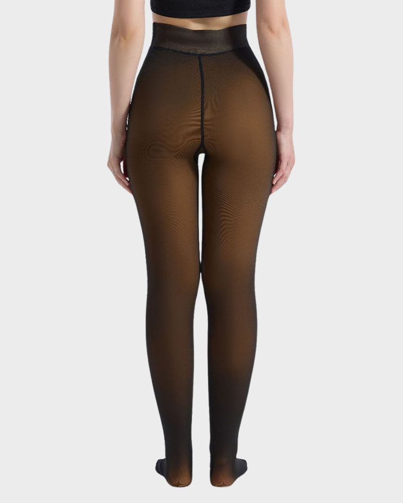 Semi-Transparante Fleece Gevoerde Panty's met Enkele Naad