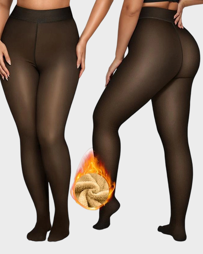 Semi-Transparante Fleece Gevoerde Panty's met Enkele Naad