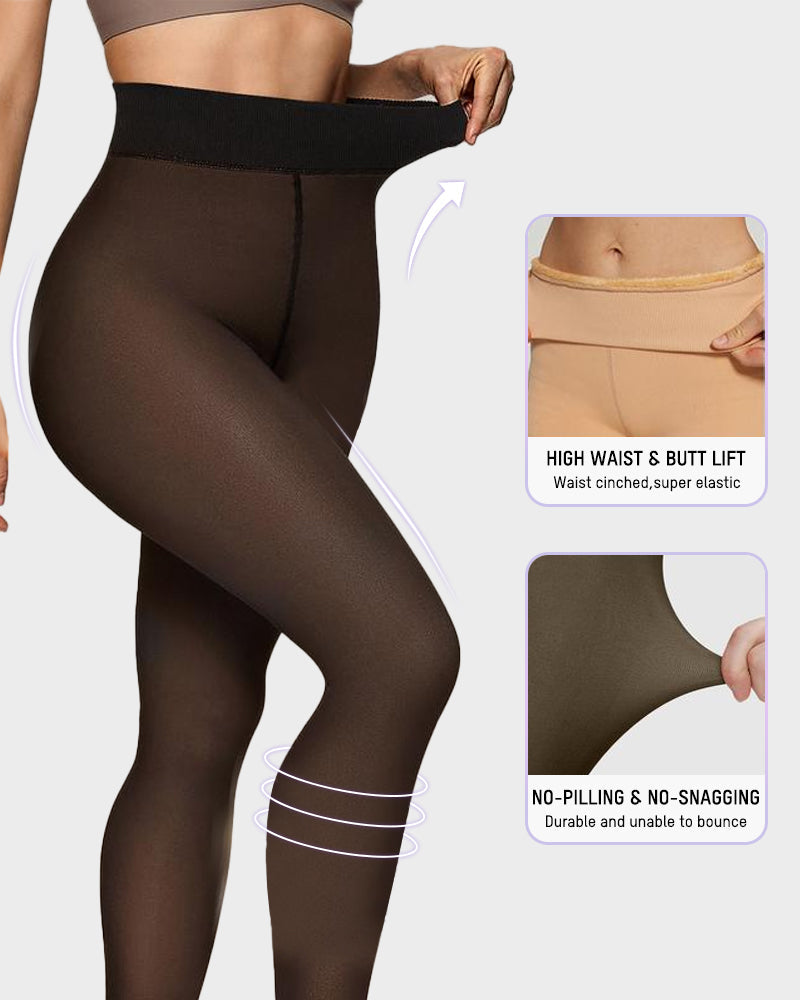 Semi-Transparante Fleece Gevoerde Panty's met Enkele Naad
