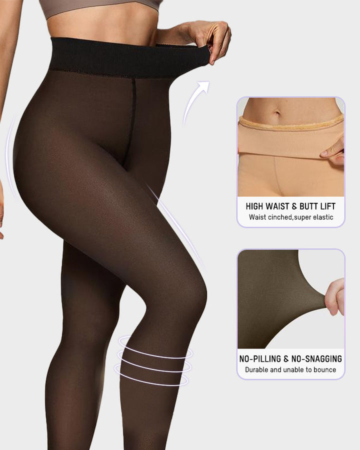 Semi-Transparante Fleece Gevoerde Panty's met Enkele Naad
