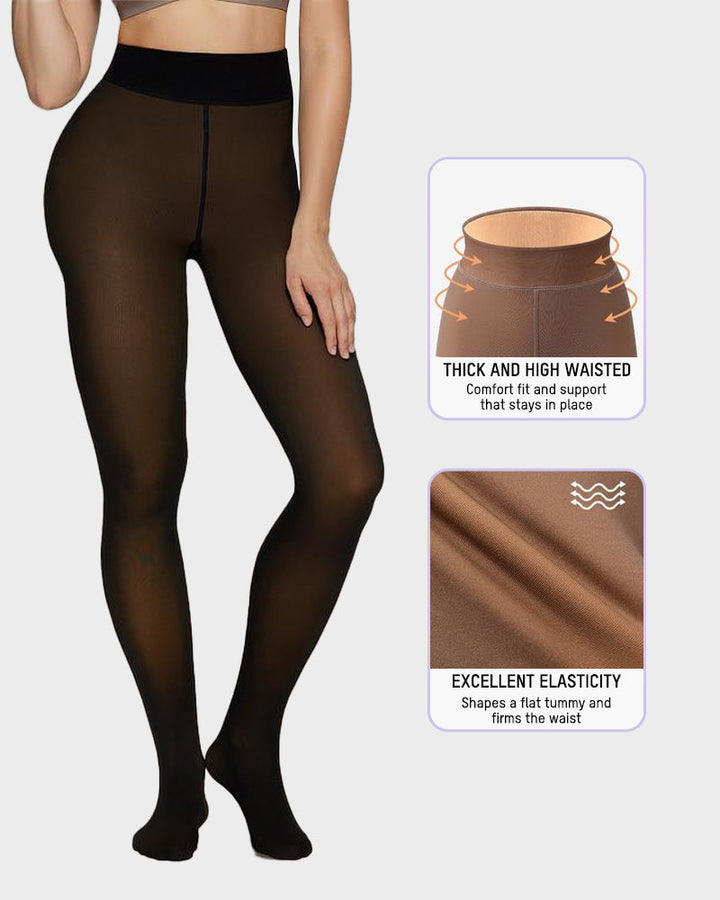 Semi-Transparante Fleece Gevoerde Panty's met Enkele Naad