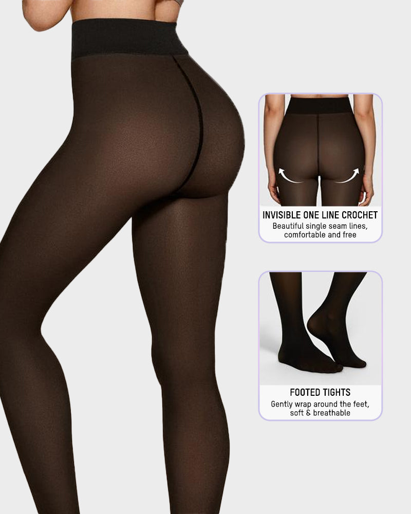 Semi-Transparante Fleece Gevoerde Panty's met Enkele Naad