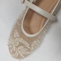 Elowen Ivory – Geborduurde Mesh Mary Jane Ballerina&