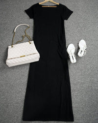 Maxi-jurk met vleermuismouwen en off-shoulderhalslijn