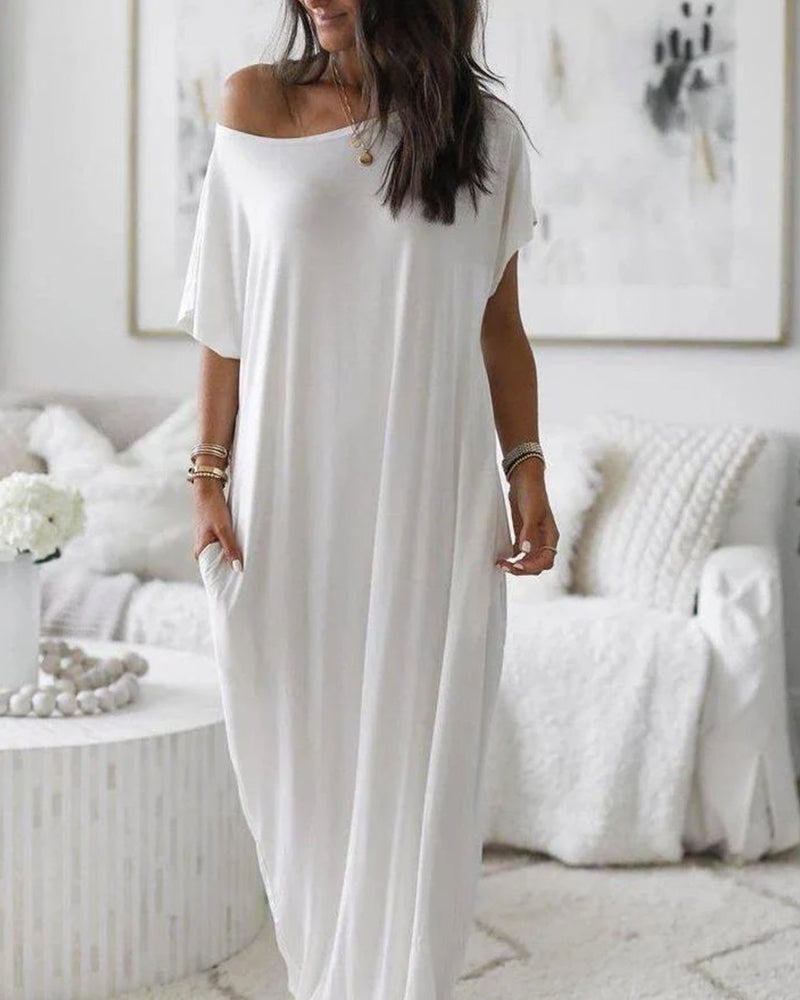 Maxi-jurk met vleermuismouwen en off-shoulderhalslijn
