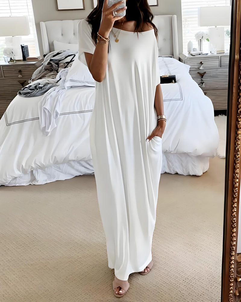 Maxi-jurk met vleermuismouwen en off-shoulderhalslijn