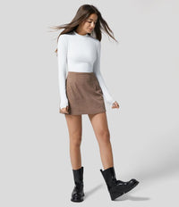 Hoge Taille Onzichtbare Rits 2-in-1 Mini A-lijn Corduroy Casual Rok