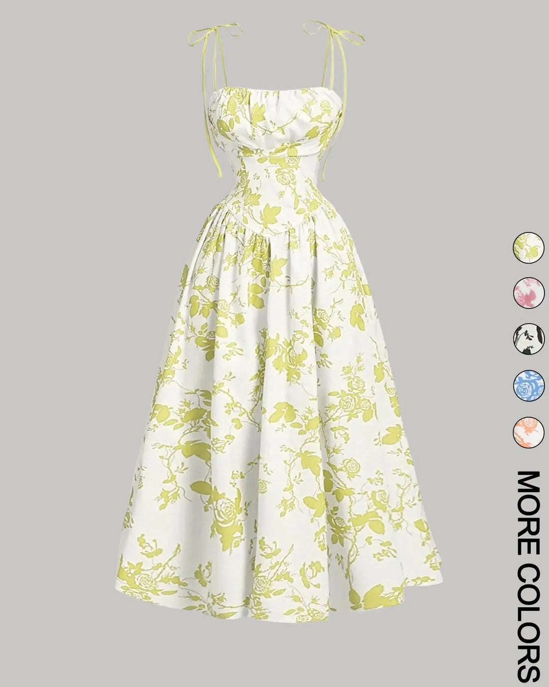 Midi Cami-jurk met Bloemenprint en Strikbandjes, Geschikt voor Grotere Maten