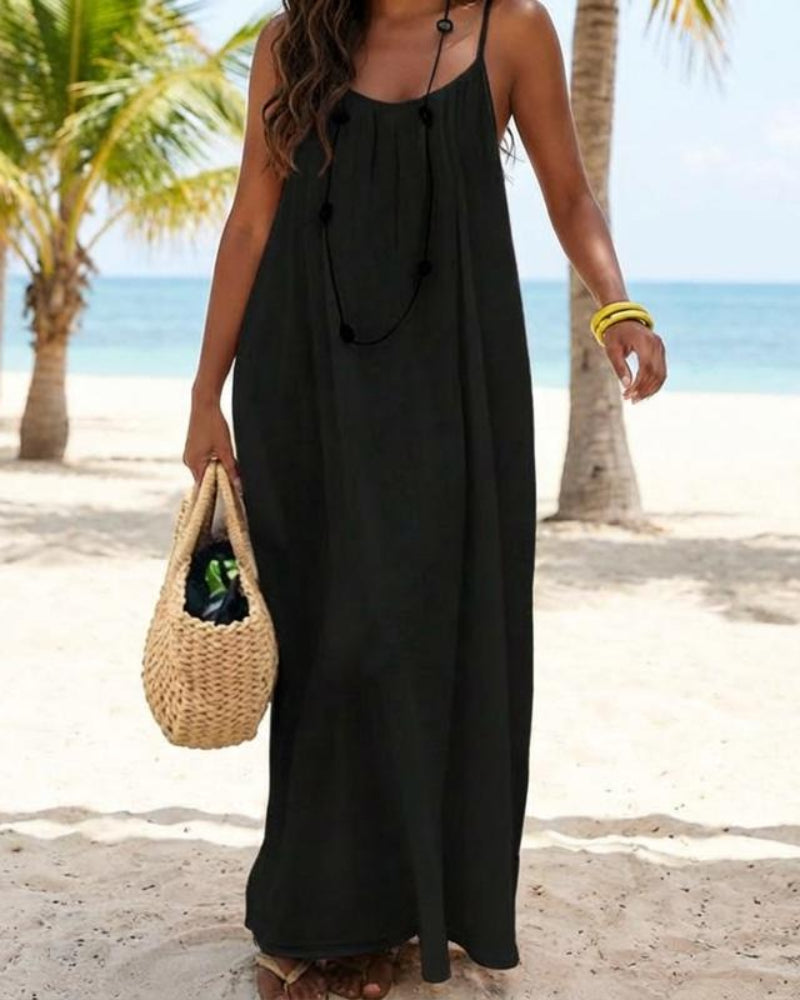 Mouwloze Cami Maxi Loungejurk voor Dames, Effen Kleur, Nachtkleding