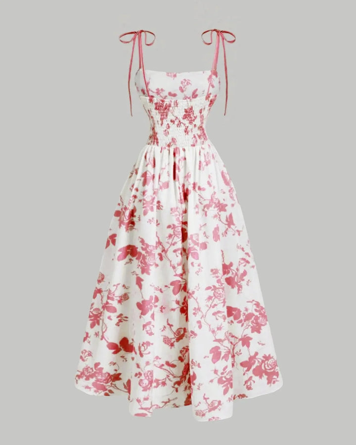 Midi Cami-jurk met Bloemenprint en Strikbandjes, Geschikt voor Grotere Maten